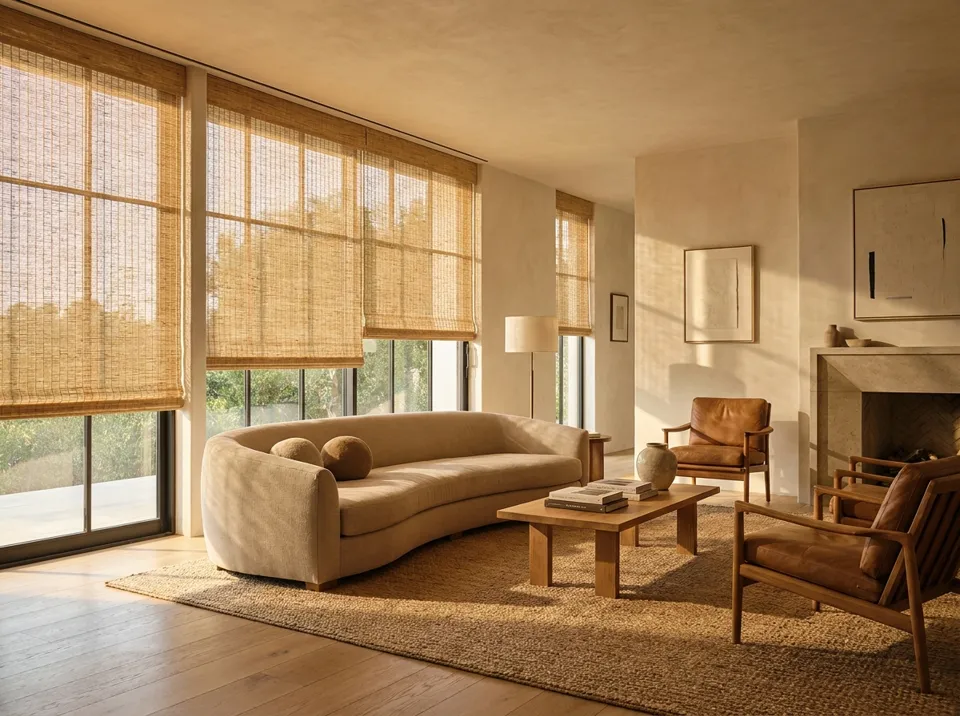 Finished living room with shades